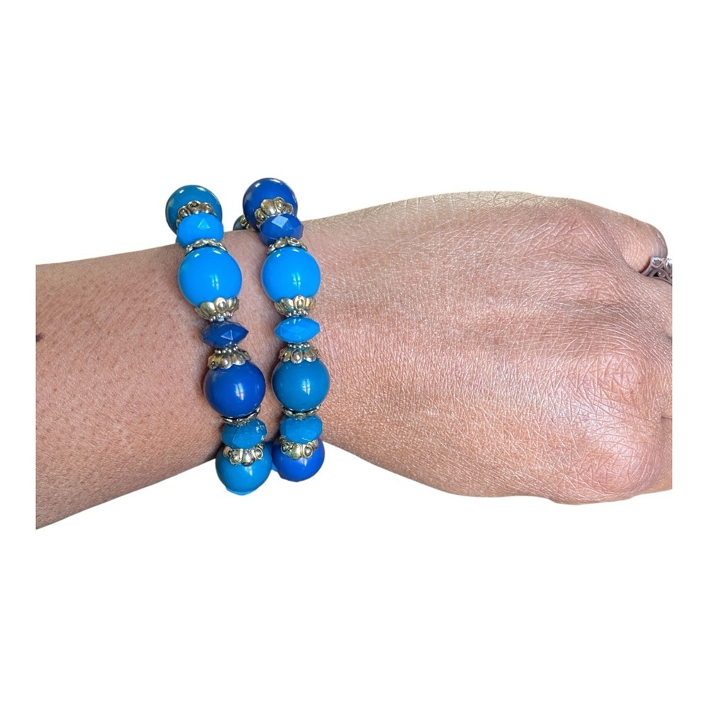 Blue and Gold Beaded Bracelet Set